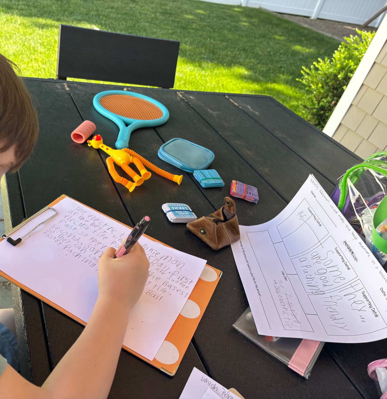 Student drafting a paragraph from a main-idea organizer